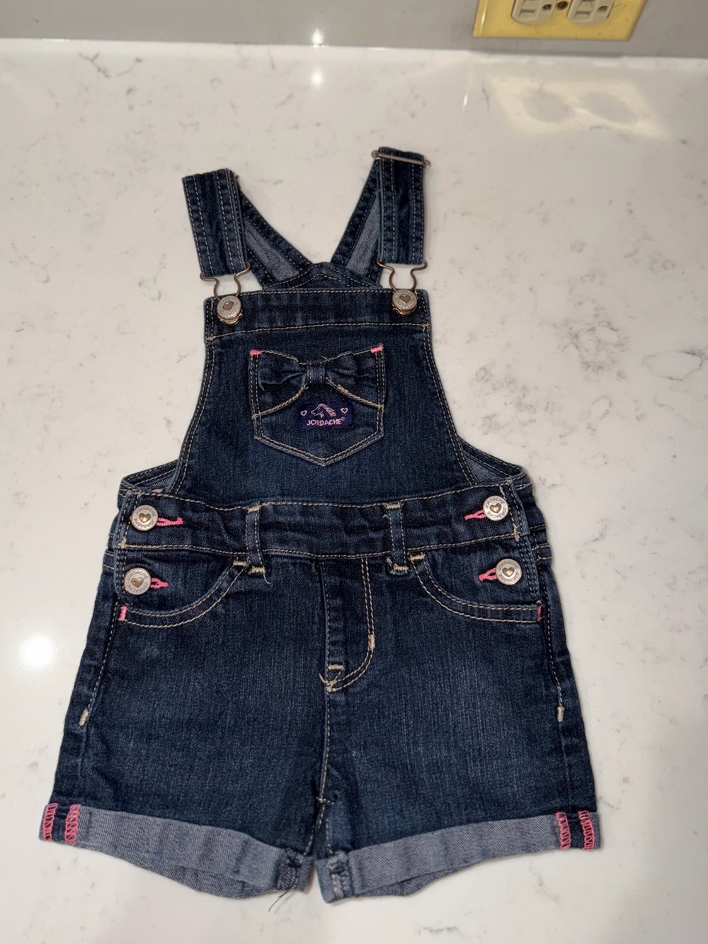 Jordache Dark Blue Denim Shortalls with Pink Stitching